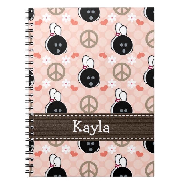 Peace Love Bowl Bowling Spiral Notebook Journal (Front)