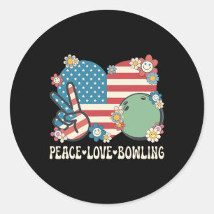 Peace Love Bowling Lover American Flag Patriotic B Classic Round Sticker