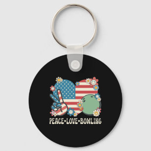 Peace Love Bowling Lover American Flag Patriotic B Key Ring