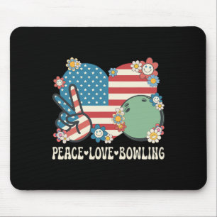 Peace Love Bowling Lover American Flag Patriotic B Mouse Pad