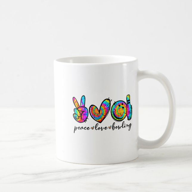 Peace Love Bowling Tie Dye Funny Bowling Lovers  Coffee Mug (Right)