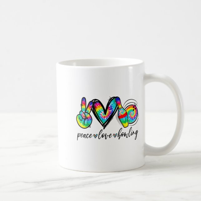 Peace Love Bowling Tie Dye Funny Bowling Lovers  Coffee Mug (Right)