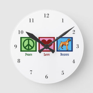 Peace Love Boxers Cute Boxer Dog Round Clock