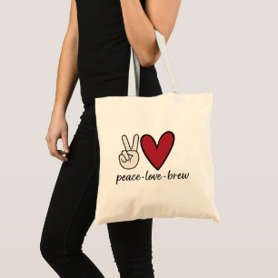 Peace • Love • Brew Eco Tote Bag for Coffee Lovers