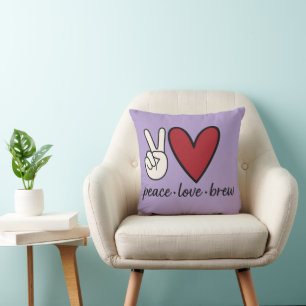 Peace Love Brew   Minimalist Coffee Throw Pillow