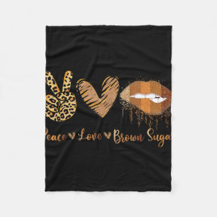 Peace Love Brown Sugar Leopard Hand Heart And Lips Fleece Blanket