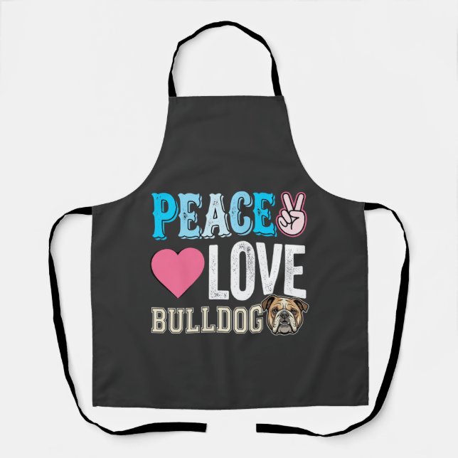 Peace Love Bulldog Vector Apron (Front)
