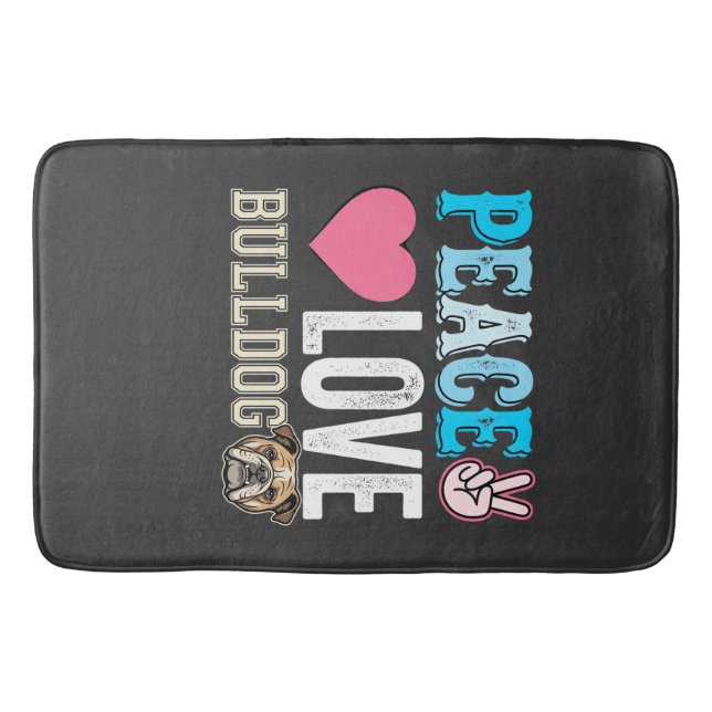 Peace Love Bulldog Vector Bath Mat (Front)