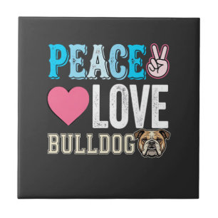 Peace Love Bulldog Vector Ceramic Tile