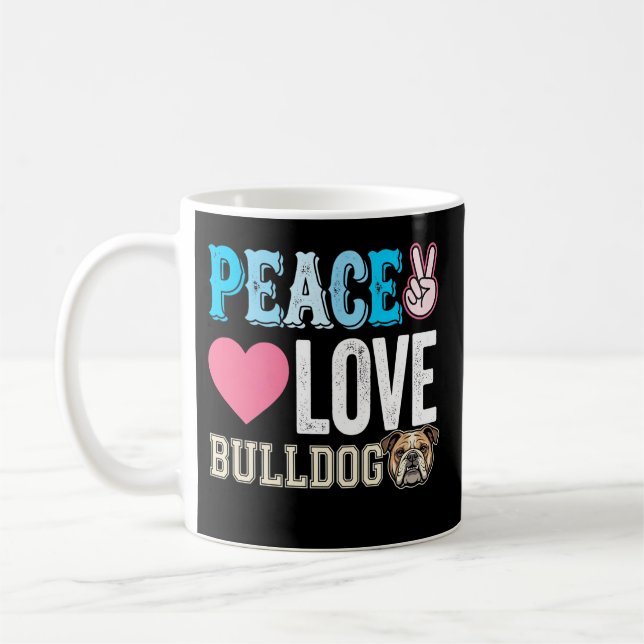 Peace Love Bulldog Vector Coffee Mug (Left)