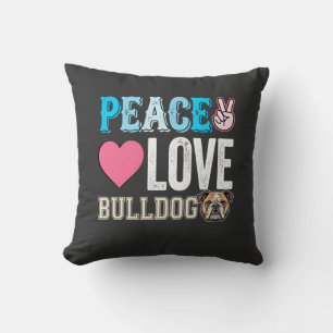 Peace Love Bulldog Vector Cushion