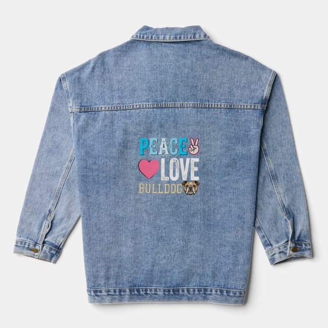 Peace Love Bulldog Vector Denim Jacket (Back)
