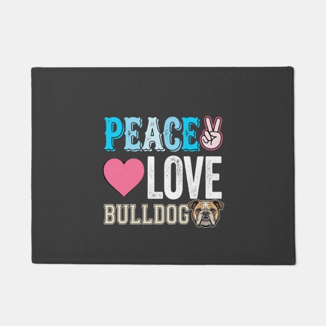 Peace Love Bulldog Vector Doormat (Front)
