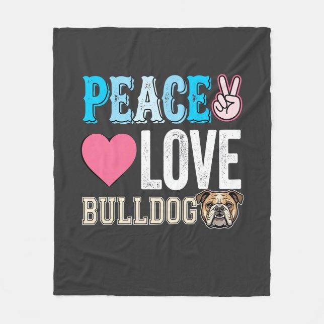 Peace Love Bulldog Vector Fleece Blanket (Front)
