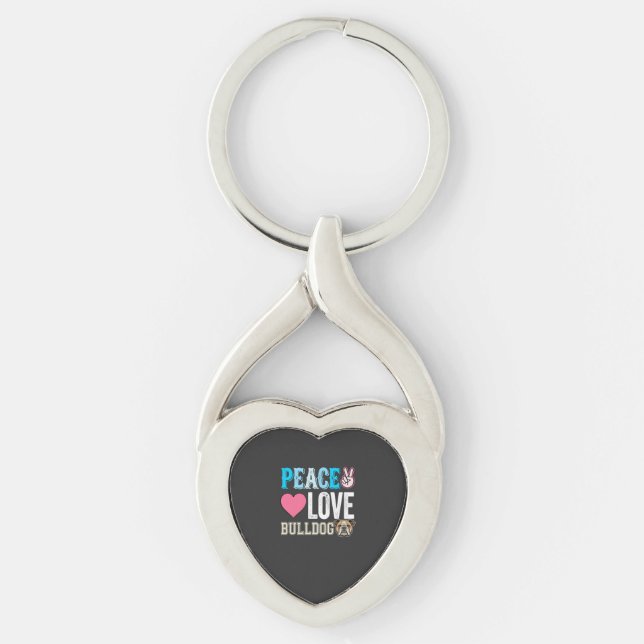 Peace Love Bulldog Vector Key Ring (Front)