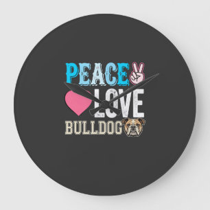 Peace Love Bulldog Vector Large Clock