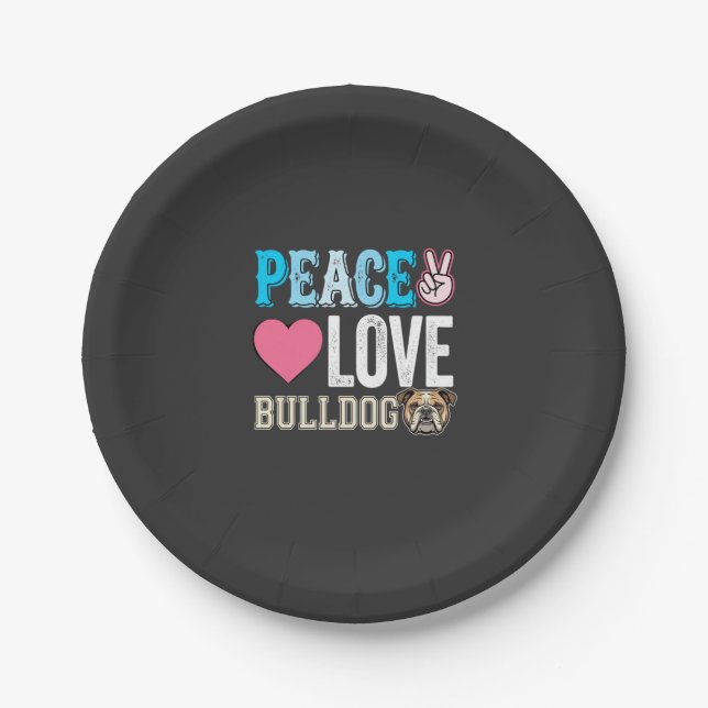 Peace Love Bulldog Vector Paper Plate (Front)
