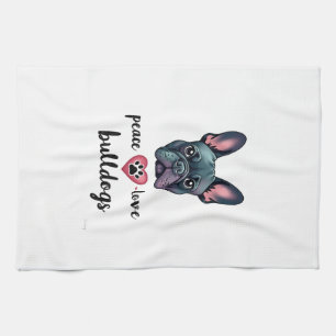 Peace Love Bulldogs Vintage Galaxy French Bulldog  Tea Towel
