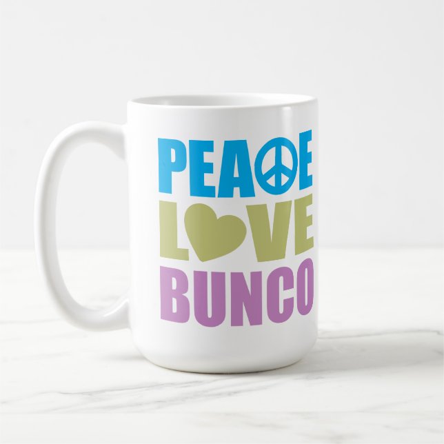 Peace Love Bunco Coffee Mug (Left)