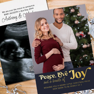 Peace Love Bundle of Joy 2 Photo Expecting Foil Holiday Card