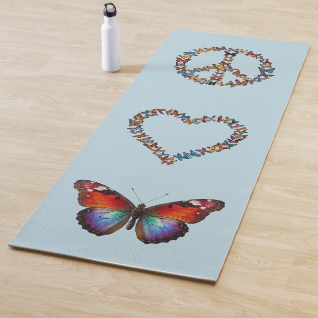 Peace Love Butterflies - Colorful Blue Meditation Yoga Mat (In Situ)