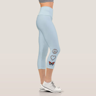 Peace Love Butterflies - Graphic Blue Activewear Capri Leggings