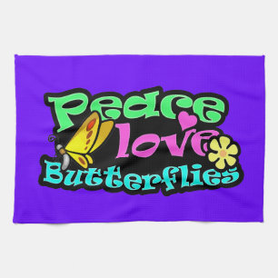 Peace, Love, Butterflies; Retro Tea Towel