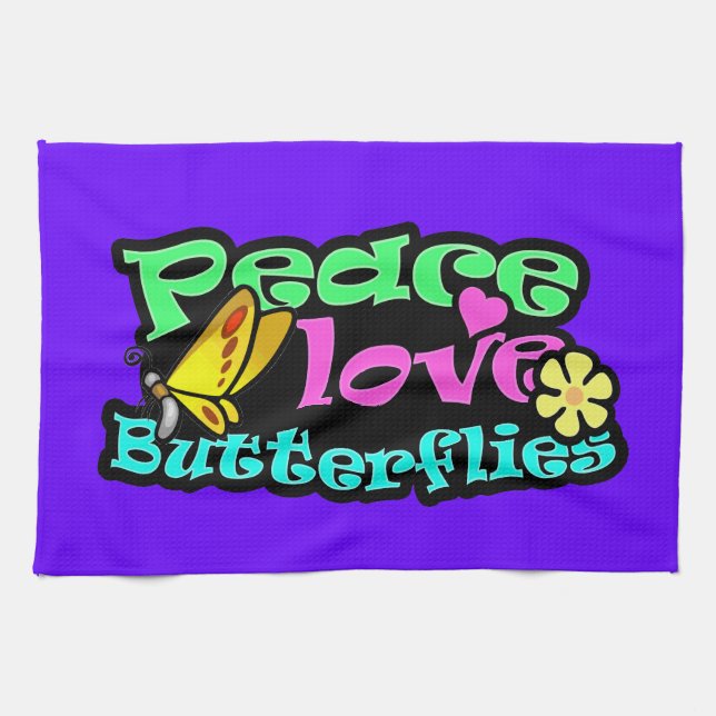 Peace, Love, Butterflies; Retro Tea Towel (Horizontal)