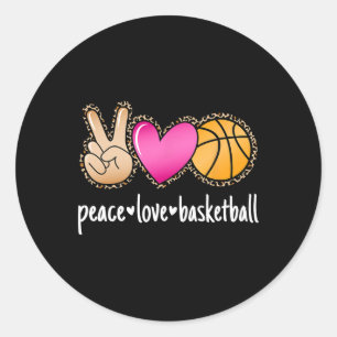 Peace Love Bysketbyll Leopard Print Girls Women By Classic Round Sticker
