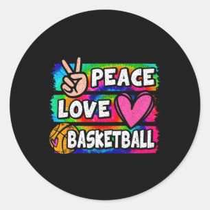Peace Love Bysketbyll Lover Cute Tie Dye Girls Boy Classic Round Sticker