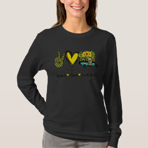 Peace Love Camping Camper Van Trailer With Sunflow T-Shirt