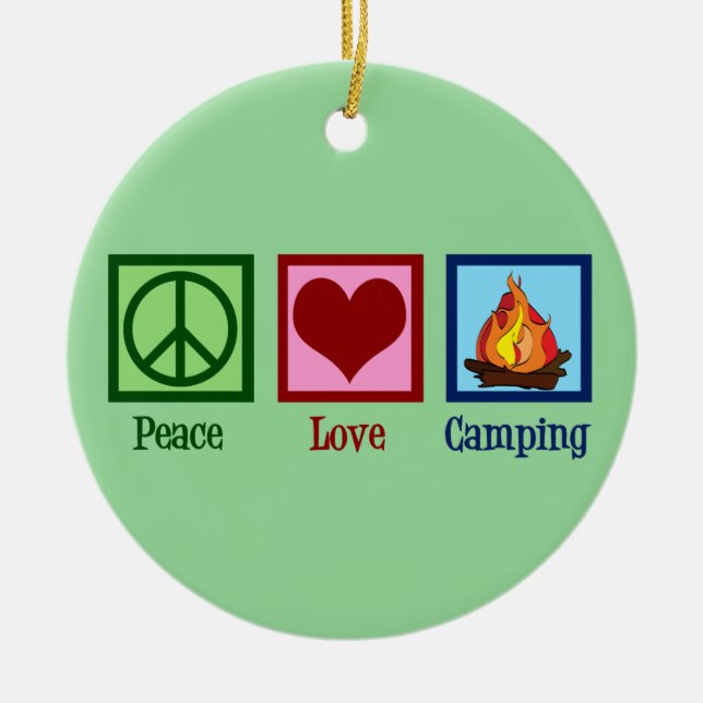 Peace Love Camping Ceramic Ornament (Front)