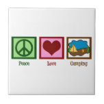 Peace Love Camping Ceramic Tile<br><div class="desc">I love to camp. A peace sign,  heart,  and a cute campground complete with campfire for campers.</div>
