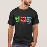 Peace Love Camping T-Shirt<br><div class="desc">Peace sign,  heart,  and a camping tent on a black shirt.</div>