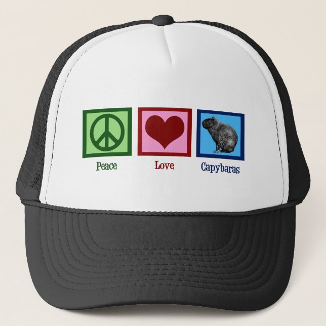 Peace Love Capybaras Trucker Hat (Front)