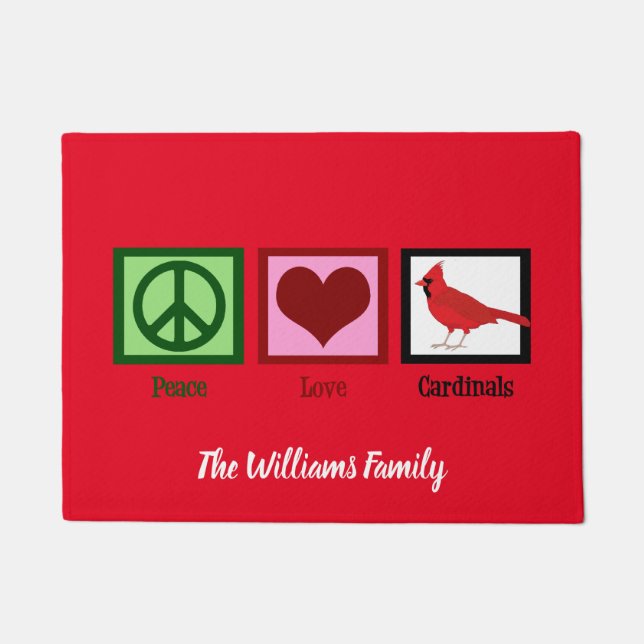 Peace Love Cardinals Christmas Doormat (Front)