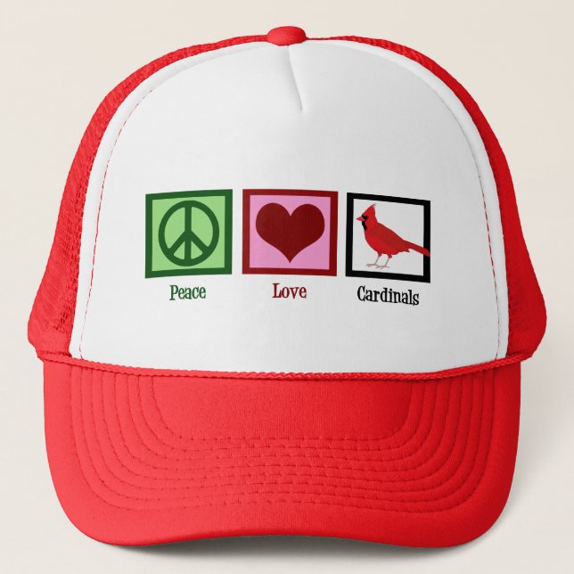 Peace Love Cardinals Trucker Hat (Front)