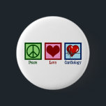Peace Love Cardiology Heart Surgeon Heartbeat 6 Cm Round Badge<br><div class="desc">Cute cardiology office gift for a cardiologist physician that features a peace sign,  heart,  and red beating heartbeat. A cool cardiothoracic unit design for a cardiovascular surgeon or cardiac ICU in a hospital. Order for your favorite doctor or nurse.</div>