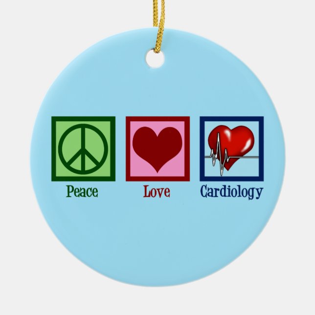 Peace Love Cardiology Heart Surgeon Heartbeat Ceramic Ornament (Front)
