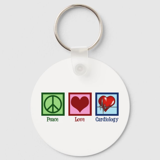 Peace Love Cardiology Heart Surgeon Heartbeat Key Ring (Front)