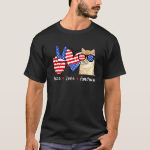 Peace Love Cat America Flag Sunglasses 4th of July T-Shirt