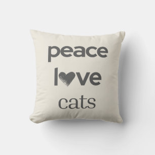 Peace Love Cats   Cream Cat Lover Modern Graphic Cushion