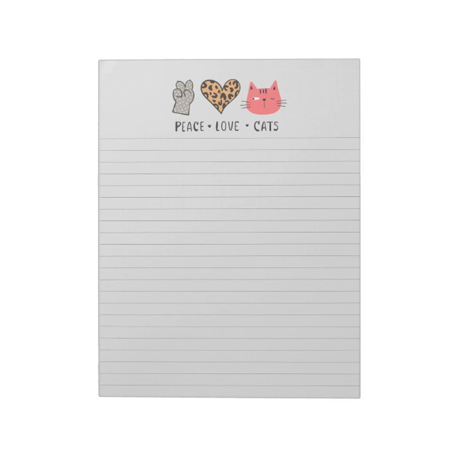 Peace Love Cats Lined Notepad (Rotated)
