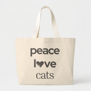 Peace Love Cats Stylish Cat Lady Modern Graphic Large Tote Bag