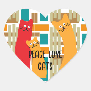 Peace Love Cats whimsical cute geometric shapes Heart Sticker