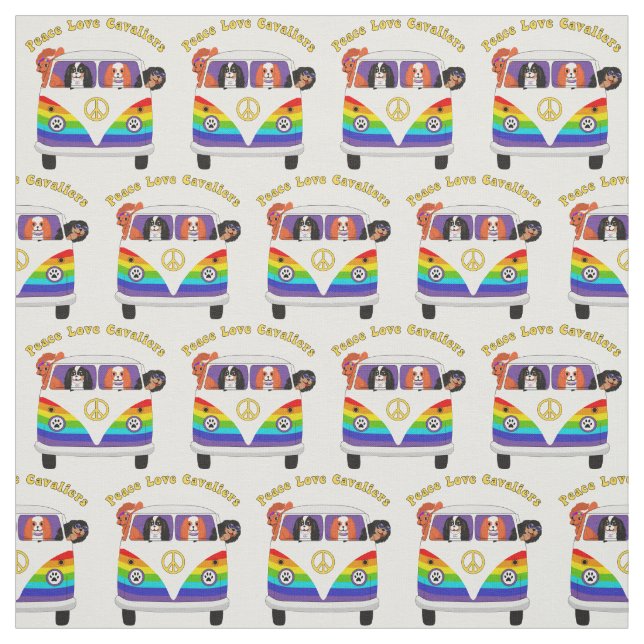 Peace Love Cavaliers King Charles Spaniel Fabric (Swatch)