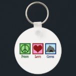 Peace Love Caves Key Ring<br><div class="desc">Peace Love Caves. A cool caving gift for a miner or spelunker who likes spelunking. A peace sign, heart, and cave.</div>