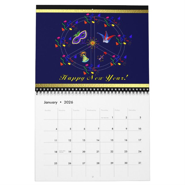 Peace, Love, Celebrate Calendar (Jan 2026)