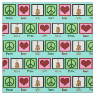 Peace Love Cello Cute Teal Fabric