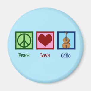 Peace Love Cello Player Blue Magnet